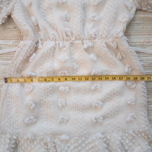 & Merci Cream Textured Pom Pom Swiss Dot Dress with Ruffle Hem Size M EUC - Picture 10 of 15